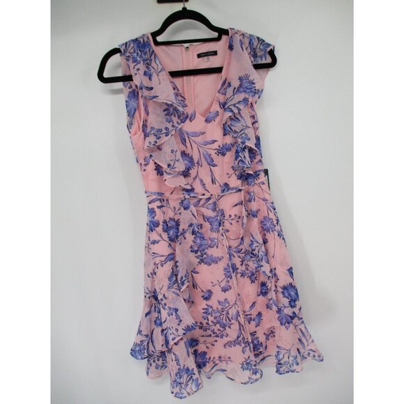 Tommy Hilfiger Womens Dress 8P Floral Pink and Blue Ruffle Size Preppy New - Picture 1 of 16